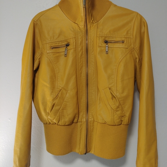 ✔Jou Jou Faux Leather Jacket in Yellow - Picture 2 of 9